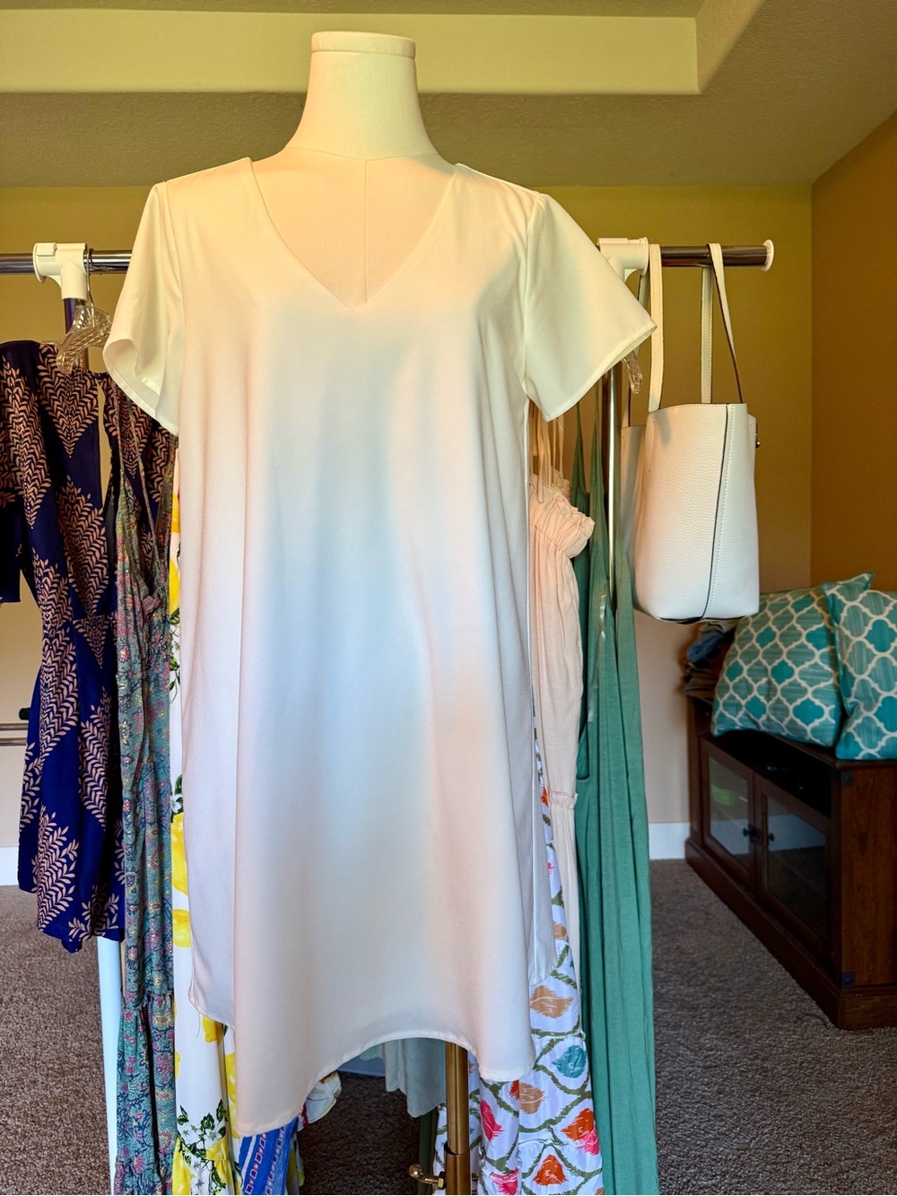 Lulu's Cream V-Neck Shift Dress